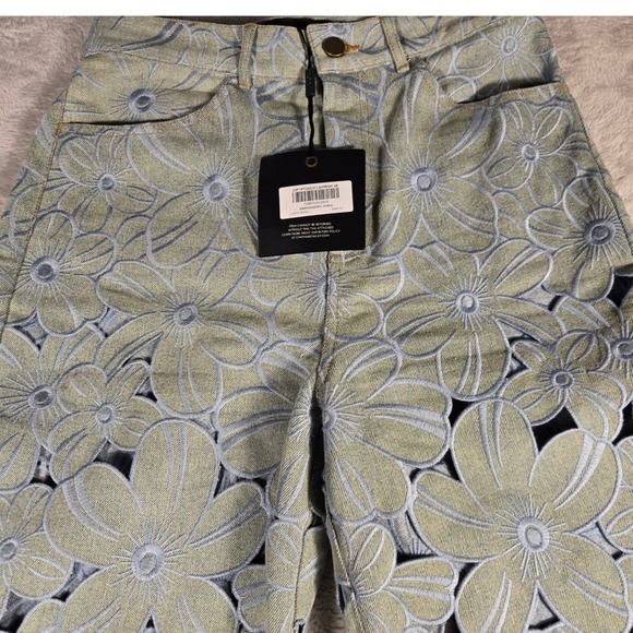 Cynthia Rowley Denim - Cynthia Rowley Floral Eyelet Cutout Wide Leg Denim Pants Light Wash 28